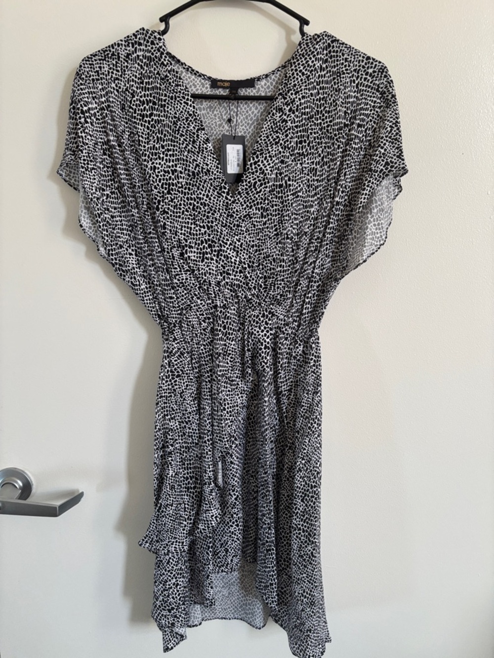 Maje Black and White Printed Wrap Dress